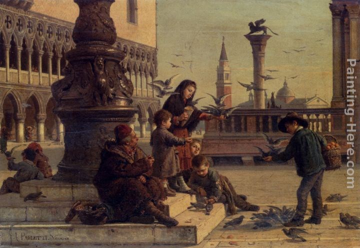 Antonio Paoletti Feeding The Pigeons